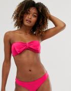 City Goddess Bow Bandaeu Bikini Top And Bottoms Set - Pink