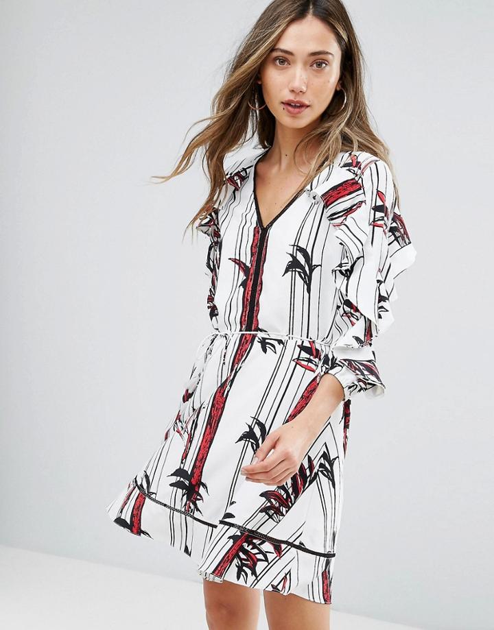Pearl Printed Ruffle Sleeve Dress - Multi