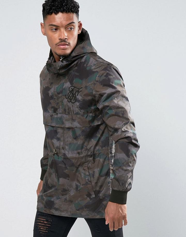 Siksilk Overhead Windbreaker Jacket In Camo - Green