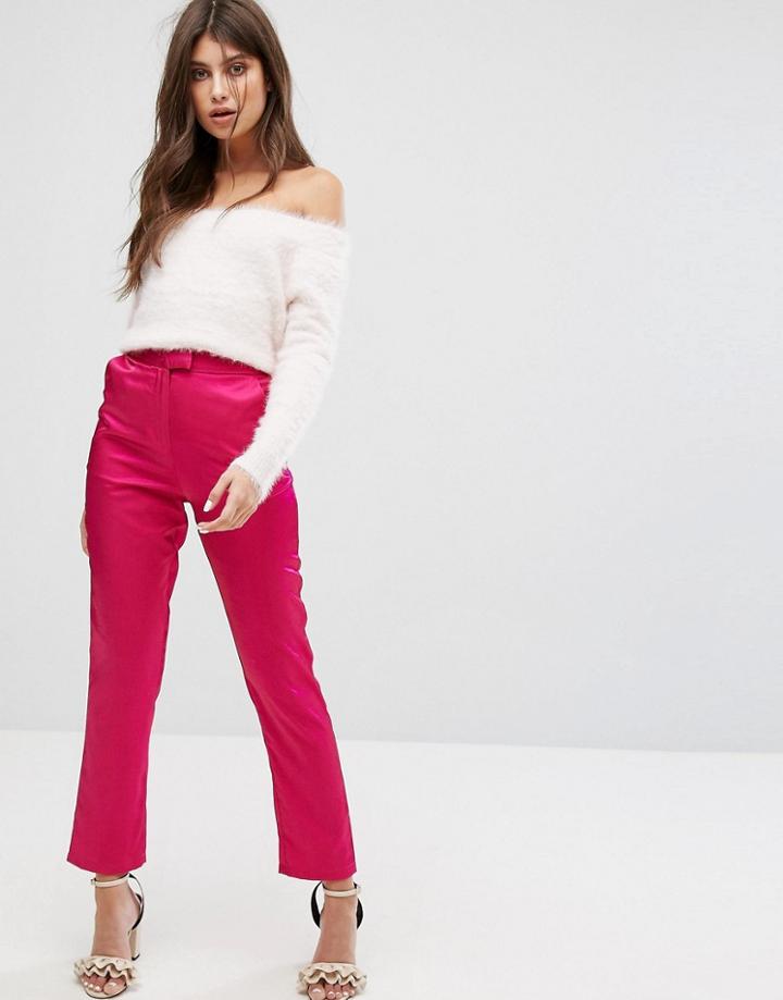 Fashion Union Cigarette Pants In Luxe Fabric - Pink