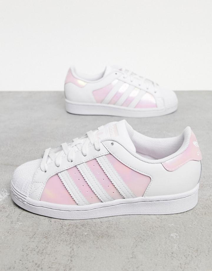 Adidas Originals Superstar Sneakers In White With Pink Detail