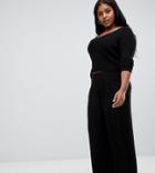 Asos Design Curve Wide Leg Pants With Deep Waistband - Black