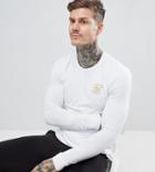 Siksilk Long Sleeve T-shirt In White With Gold Logo Exclusive To Asos - White