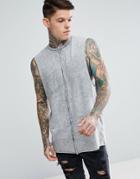 Asos Longline Sleeveless T-shirt With Dropped Armhole In Acid Wash - Gray