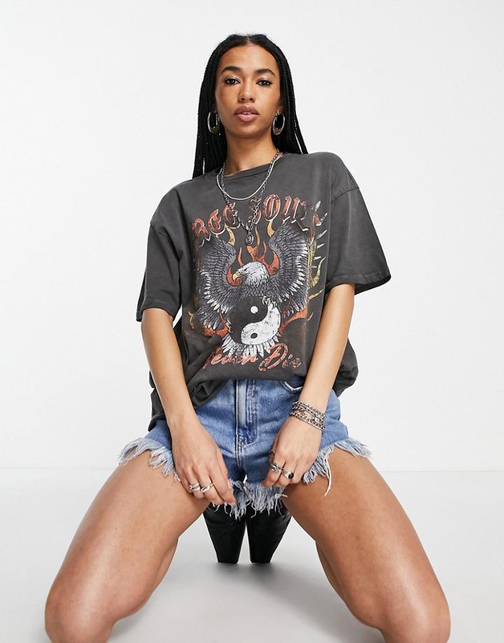 Asos Design Oversized Graphic T-shirt With 'free Souls Rock' Print In Charcoal-gray