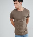 Brave Soul Tall Basic Raw Edge T-shirt - Brown