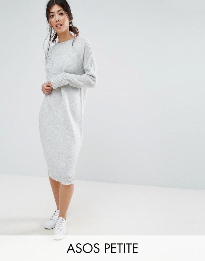 Asos Petite Chunky Knit Dress In Wool Mix - Gray