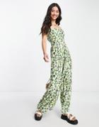 Miss Selfridge Ruched Bandeau Jumpsuit In Green Floral