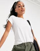 Brave Soul Elanor Sleeve Roll T-shirt-white