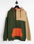 Tommy Jeans Color Block Kangaroo Pocket Hoodie Relaxed Fit In Tan-brown