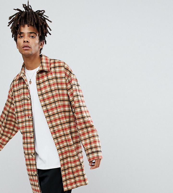 Reclaimed Vintage Inspired Overcoat In Tan Check - Tan