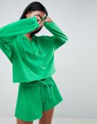 Asos Design Lounge Raw Hem Zip Front Hoody - Green