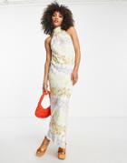 Asos Design Halter Neck Bias Midi Dress In Floral Print-multi