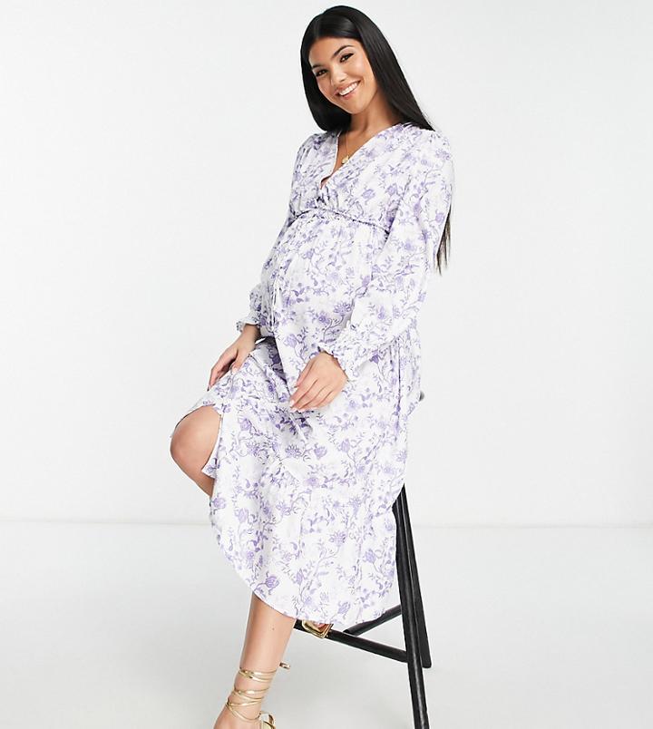 Missguided Maternity Button Up Dress In White Floral