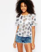 Asos Top In Open Mesh With Holographic Polka Dot - Multi