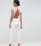 Silver Bloom Lace Detail Jumpsuit In Ivory - White