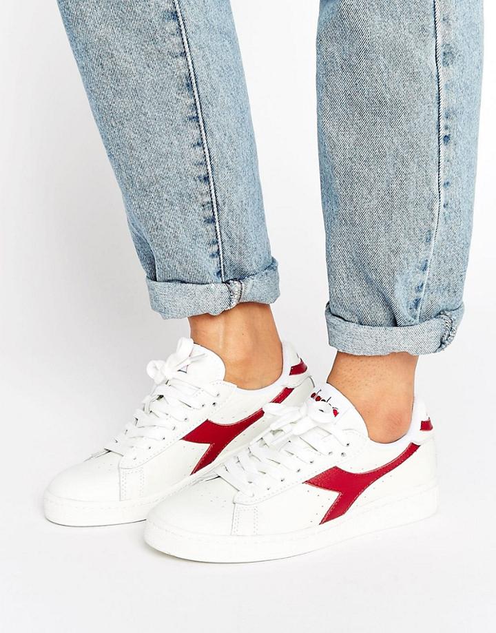Diadora Game Low Sneakers In White & Red - White