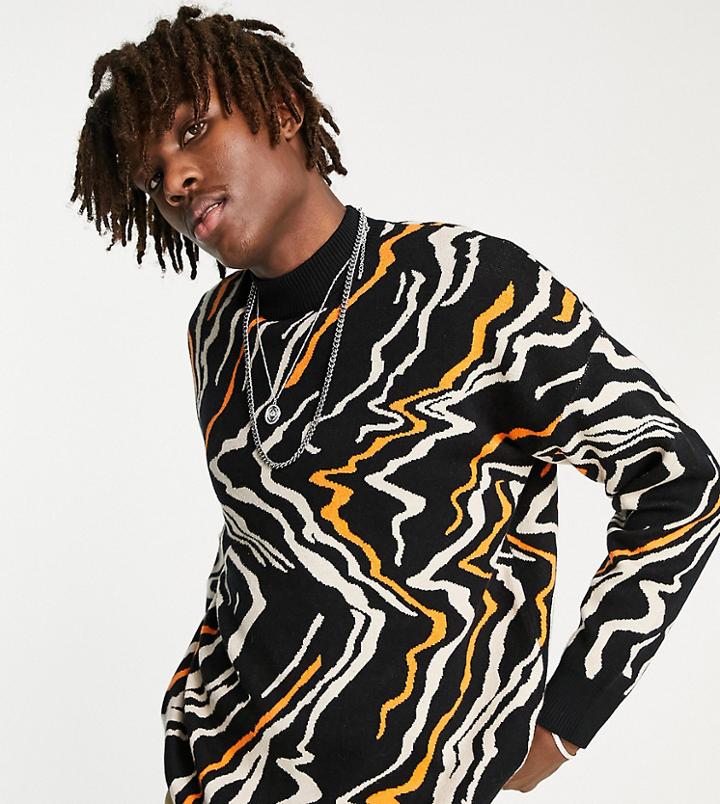 Reclaimed Vintage Inspired Unisex Graphic Line Print Sweater In Black-multi