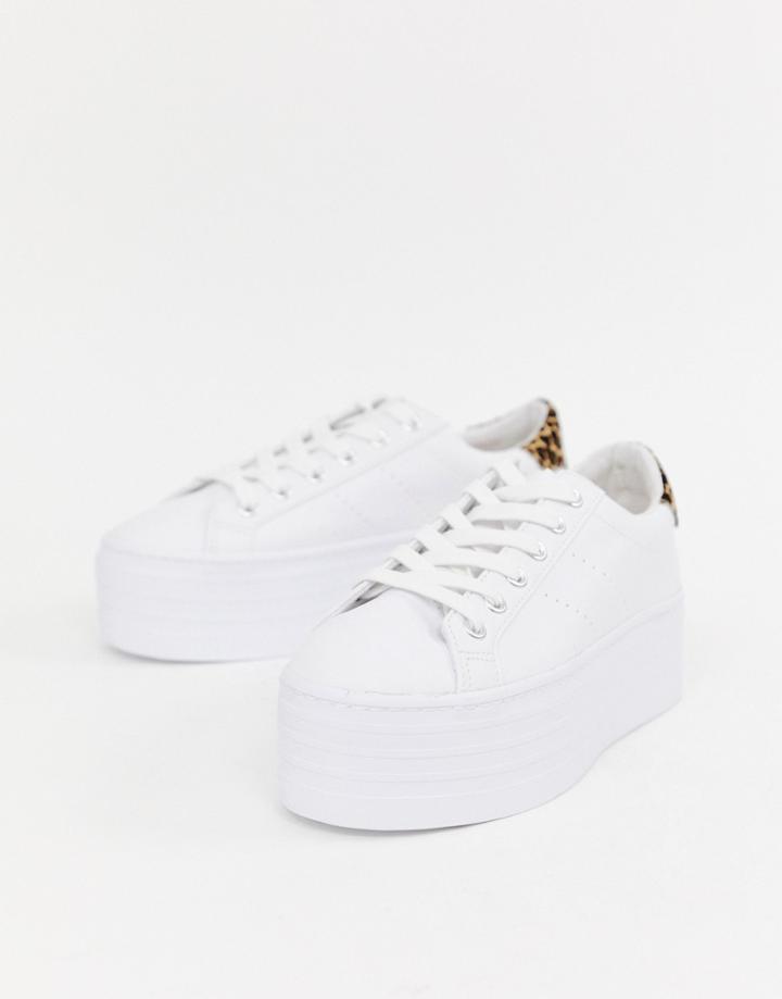 Pull & Bear Leopard Back Tab Sneaker - White