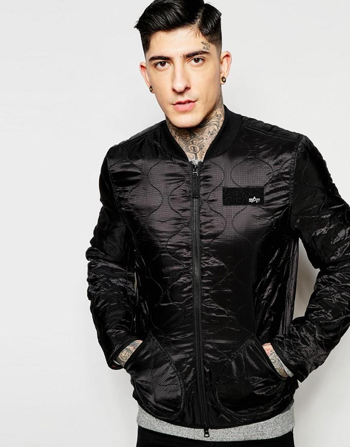 Alpha Industries Bomber Jacket With Quilting In Black - Black