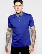 Pretty Green Polo Shirt With Floral Collar In Slim Fit Navy - Navy