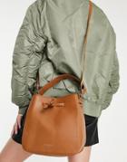 Paul Costelloe Leather Crossbody Bucket Bag In Tan-brown