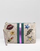 Aldo Faux Snake Clutch With Badges - Multi