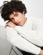 Pull & Bear Cable Knit Sweater In White