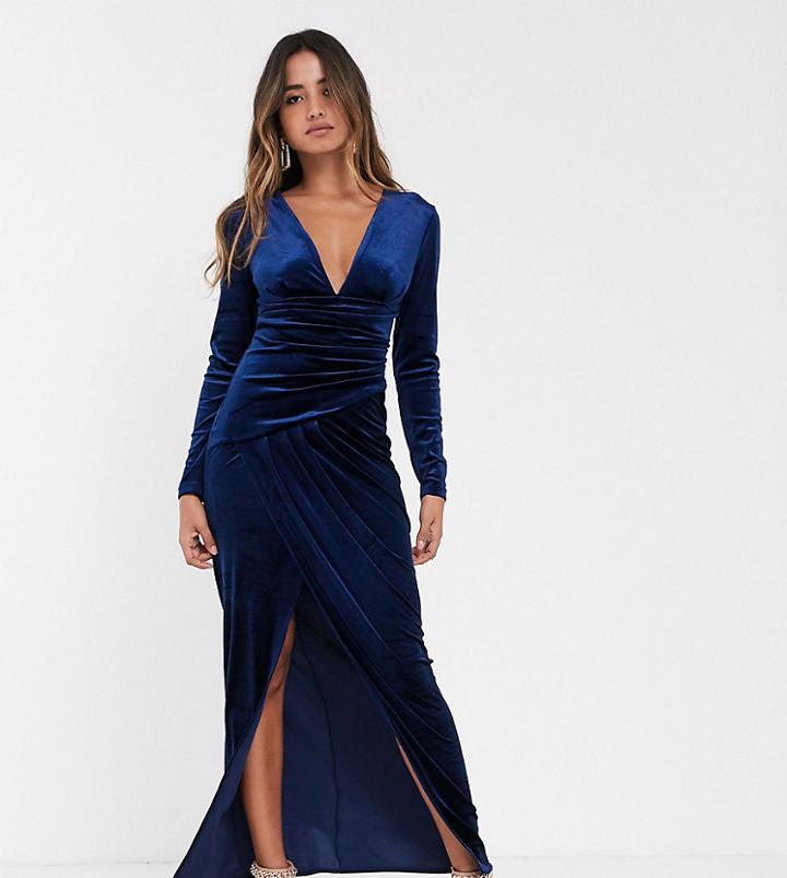 Tfnc Velvet Maxi Wrap Dress In Midnight-navy