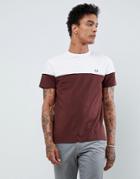 Fred Perry Logo Paneled T-shirt In Burgundy/white - Red