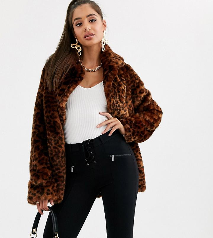 Asos Design Tall Animal Faux Fur Coat-multi