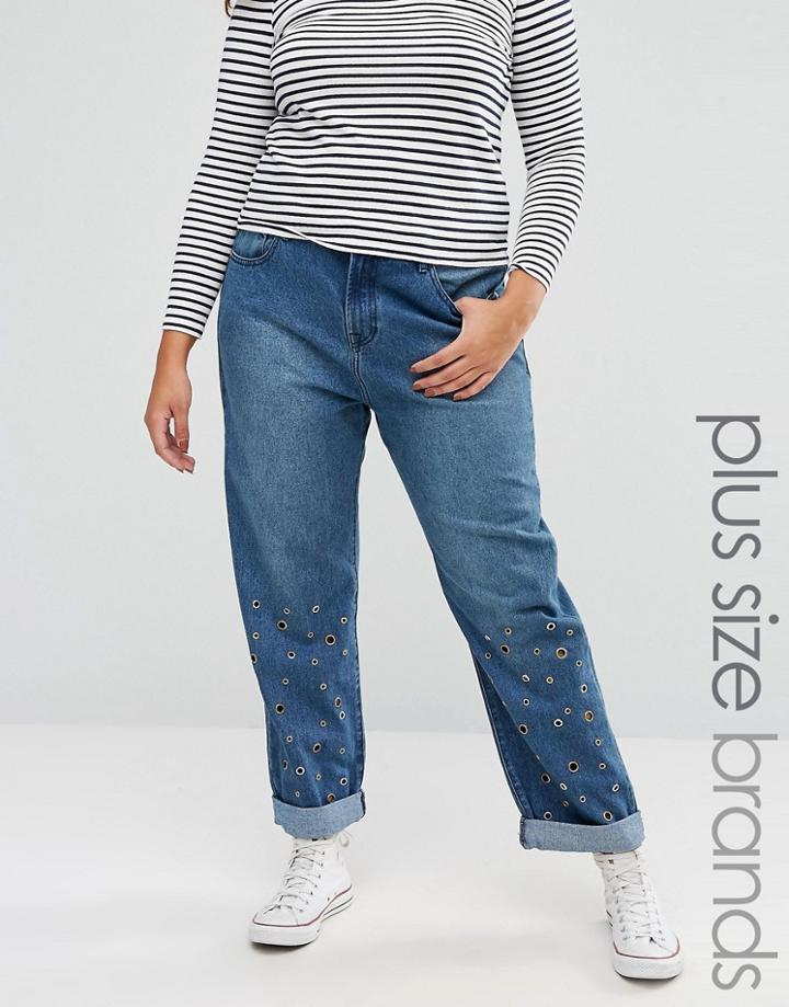 Alice & You Plus Eyelet Boyfriend Jeans - Blue