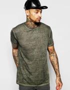 Asos Longline T-shirt With Overspray Effect In Khaki - Comrad Khaki