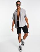 Mennace Plisse Revere Collared Shirt In Gray