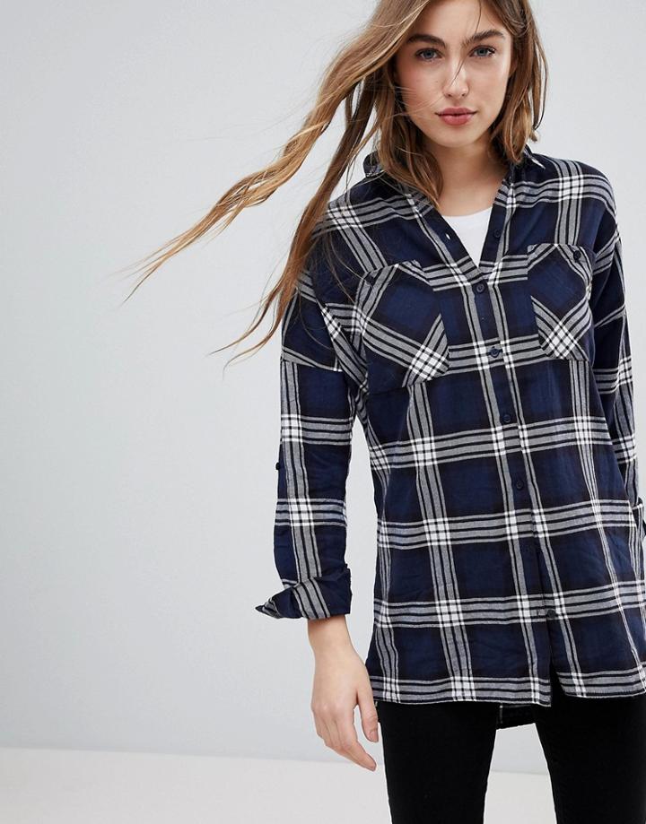 Noisy May Erik Oversized Check Shirt - Black