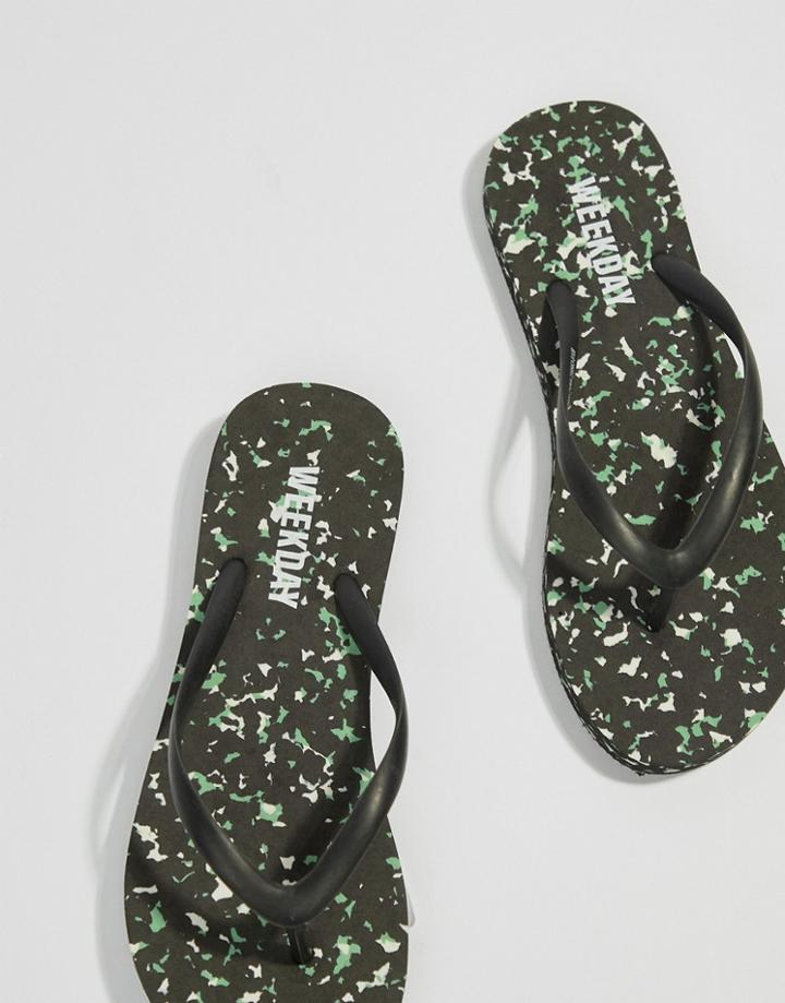 Weekday Splash Print Flip Flop - Black