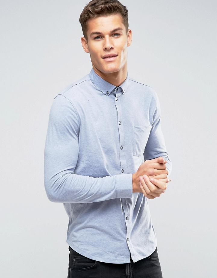 Burton Menswear Regular Long Sleeve Jersey Shirt - Blue