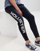 Hollister Print Logo Skinny Joggers In Black - Black