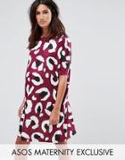 Asos Maternity T-shirt Dress In Abstract Leopard Print - Multi