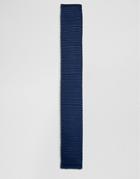 Asos Knitted Tie In Two Tone In Navy - Navy