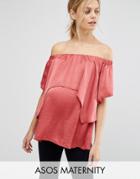 Asos Maternity Satin Bardot Top With Double Layer - Pink