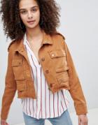 Bershka Distressed Cargo Jacket - Green