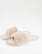 Public Desire Starlight Fluffy Slippers In Cream-white