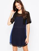 Greylin Mesh Panel Shift Dress - Navy