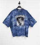 Collusion Oversized T-shirt With Print And Tie Dye In Deep Blue-blues