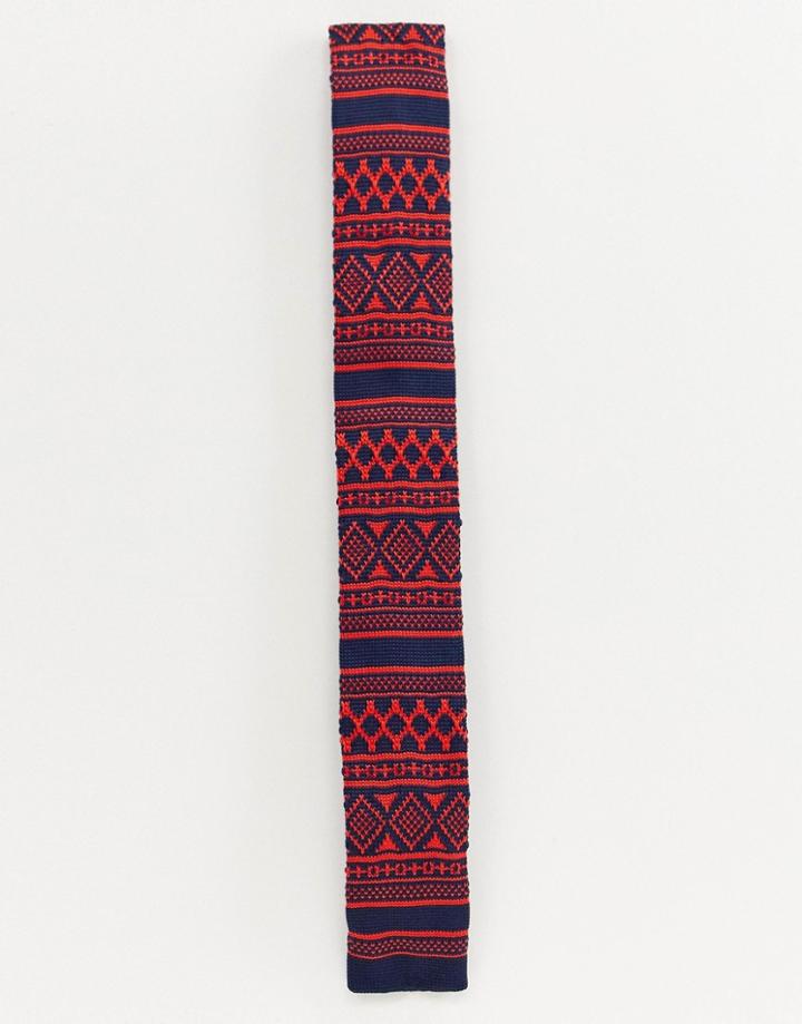 Devils Advocate Chrsitmas Print Knitted Tie-navy