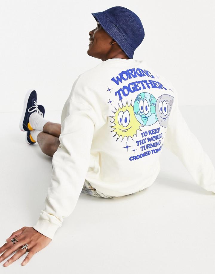Crooked Tongues Sweatshirt With Together Globe Print In White