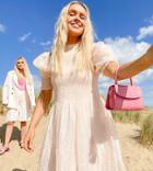 Labelrail X Olivia & Alice Mini Smock Dress With Puff Sleeves And Shirred Bodice In Textured Organza-pink