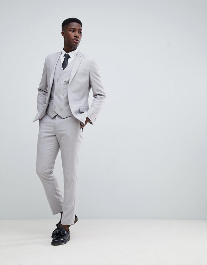 French Connection Slim Fit Wedding Double Breasted Scoop Suit Vest-stone