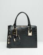 Dune Structured Tote Bag With Metal Bar Detail - Black